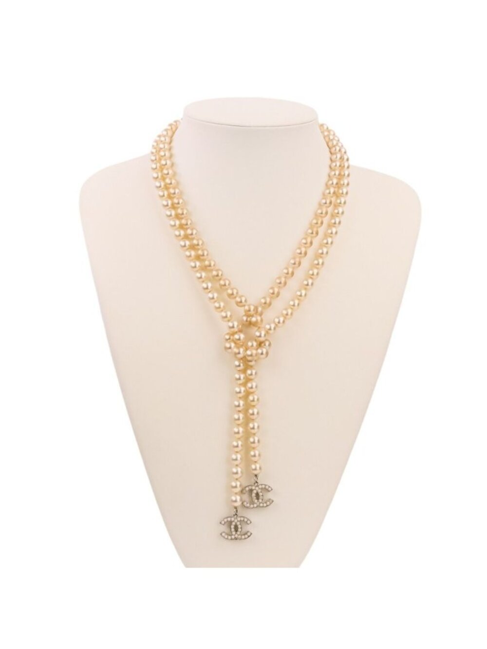 Chanel CC Logo Pearl Necklace Gold